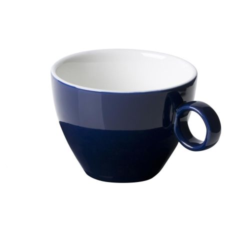 Blauw-witte Bart Cappuccino kop 23 cl in porselein, vooraanzicht met licht toelopende vorm en glad oppervlak.